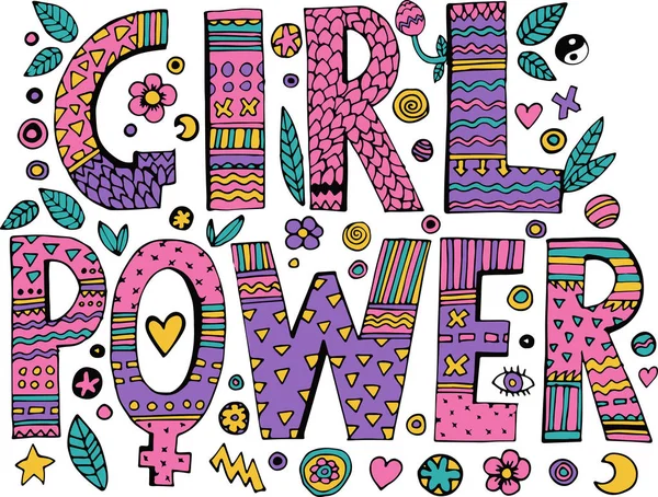 Psychedelic hippie Girl Power surat - Stok Vektor