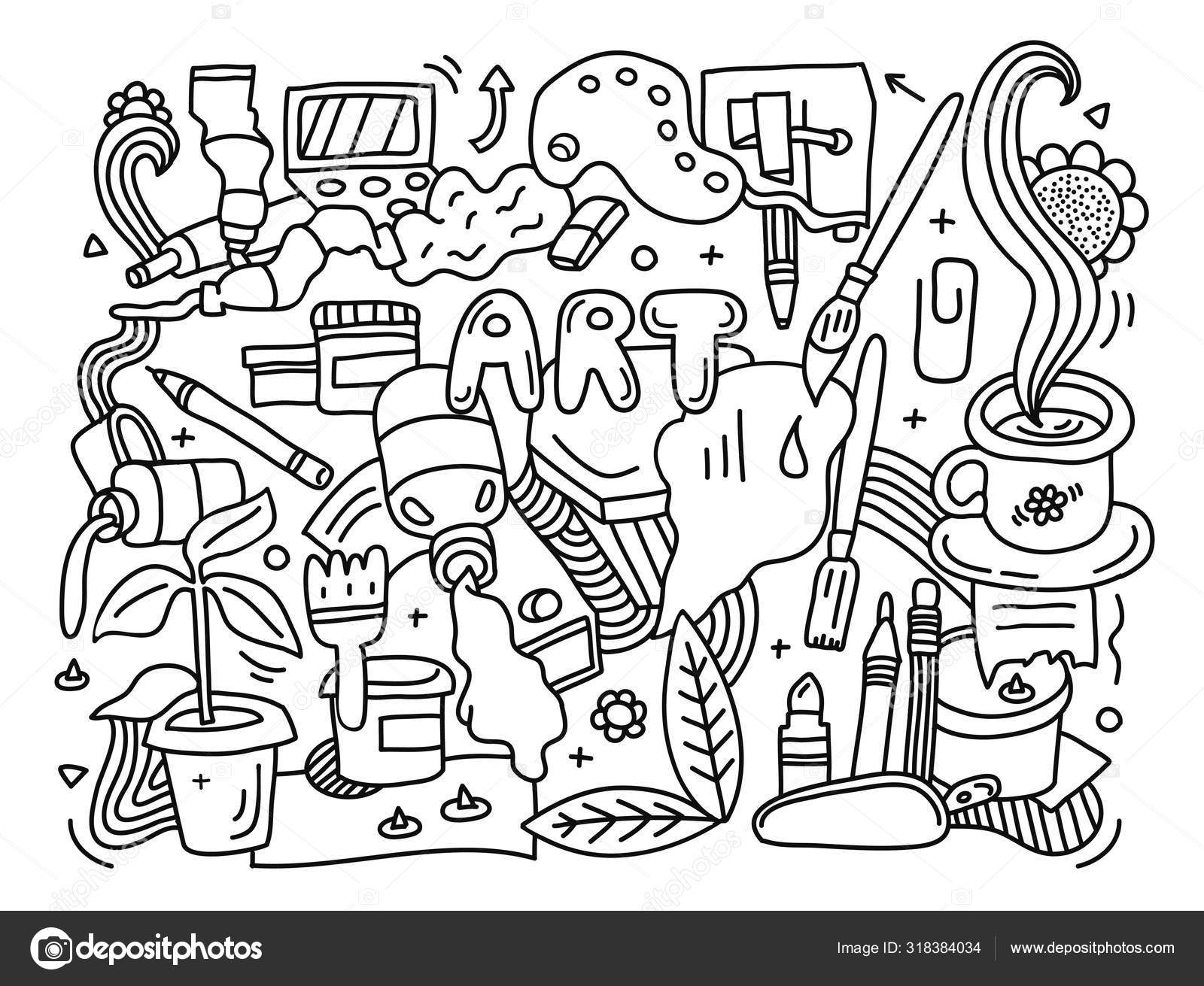 Art Class Coloring Page - Depositphotos 318384034 Stock Illustration Black And White Creative Doodle 