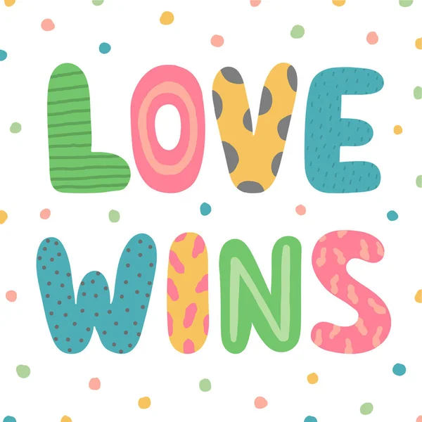 Collage colorato taglio carta piatto Love Wins lettering, dorso bianco — Vettoriale Stock