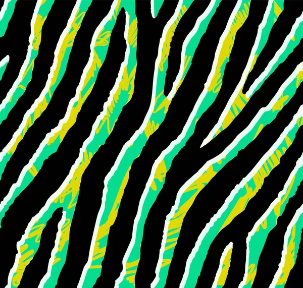 Acide sans couture vert et jaune zèbre motif tropical 80 années 90 st — Image vectorielle