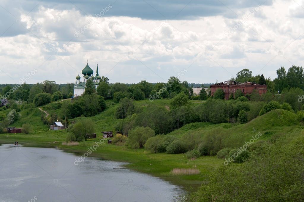 The Volkhov river and the village of Staraya Ladoga, view from the hill of prophetic Oleg, village of Staraya Ladoga, Volkhov district, Leningrad region, Russian Federation, June 12, 2017