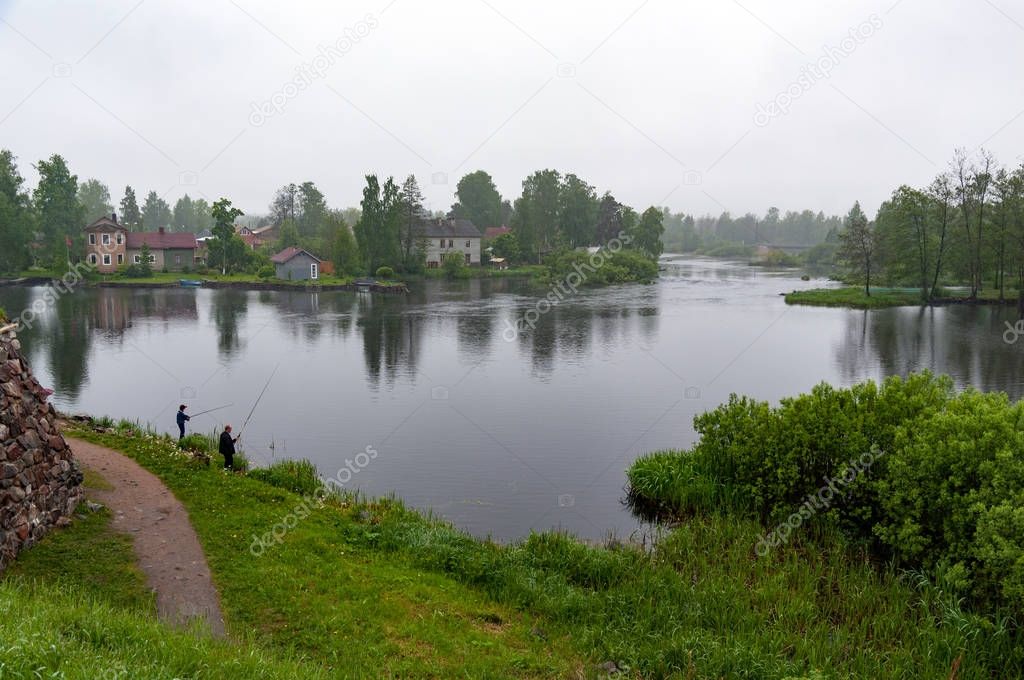 View of the Vouksa river and the Kokorin street in Priozersk