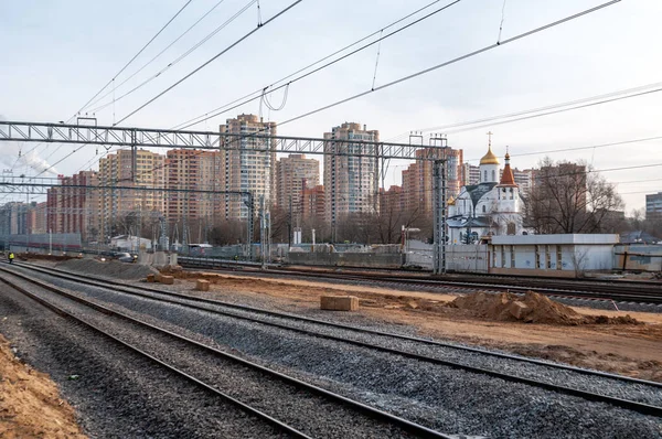 Rekonstruktion Moskvas Järnvägsstation Reutovo Med Uppförande Huvudbanan Överfarter Och Banan — Stockfoto