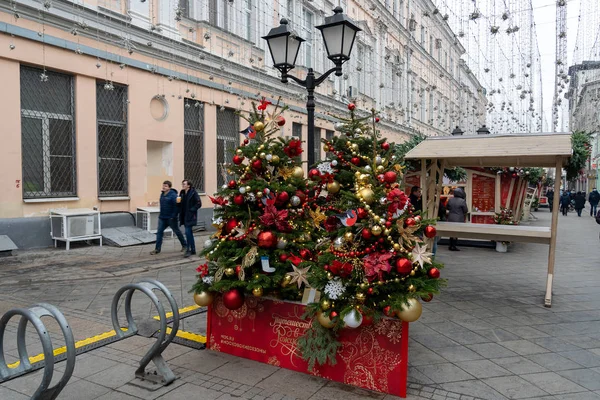 Rozhdestvenka Street Decorated Christmas New Year Moscow Russian Federation December — Stock Photo, Image