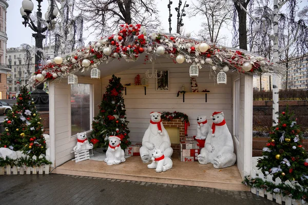 Decorações Ano Novo Natal Praça Pushkin Moscou Federação Russa Dezembro — Fotografia de Stock
