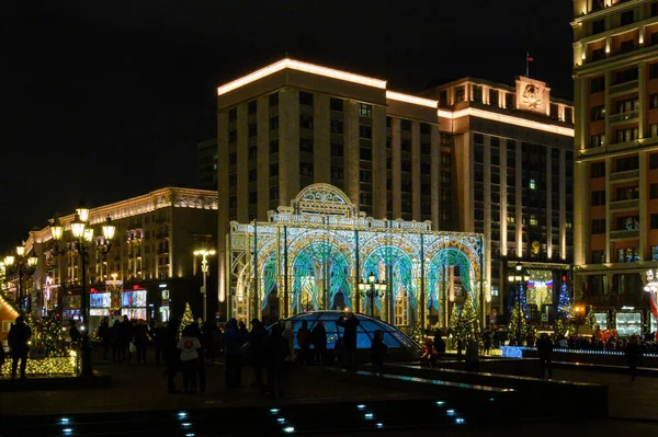 Nieuwjaar Kerstversiering Van Het Manege Plein Moskou Russische Federatie Januari — Stockfoto