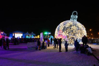 Buz Moskova Festivali 'nin bölgesinde. 11 Ocak 2020 'de Rusya Federasyonu' nda, Victory Park, Moskova 'da