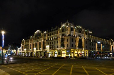 Moskova, Rusya Federasyonu, 10 Ocak 2020 Metropol Oteli 'nin şenlikli binası.