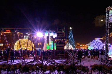 Buz Moskova Festivali 'nin bölgesinde. 11 Ocak 2020 'de Rusya Federasyonu' nda, Victory Park, Moskova 'da