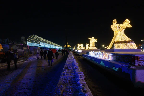 Lichtsculpturen Dynamische Verlichte Tunnel Victory Park Moskou Russische Federatie Januari — Stockfoto