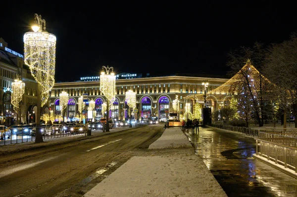 Decorações Ano Novo Natal Praça Lubyanka Moscou Federação Russa Janeiro — Fotografia de Stock
