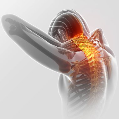 Boyun ağrısı duygu erkek 3D çizimi