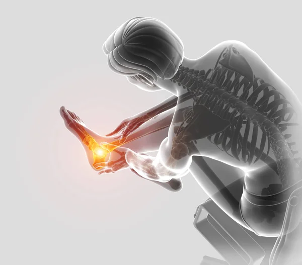Ilustración 3d del pie masculino con dolor en el tobillo —  Fotos de Stock