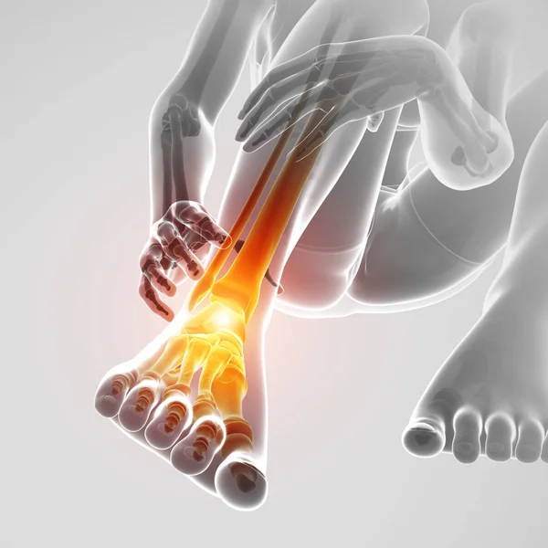 Ilustração 3d do pé masculino com dor no tornozelo — Fotografia de Stock
