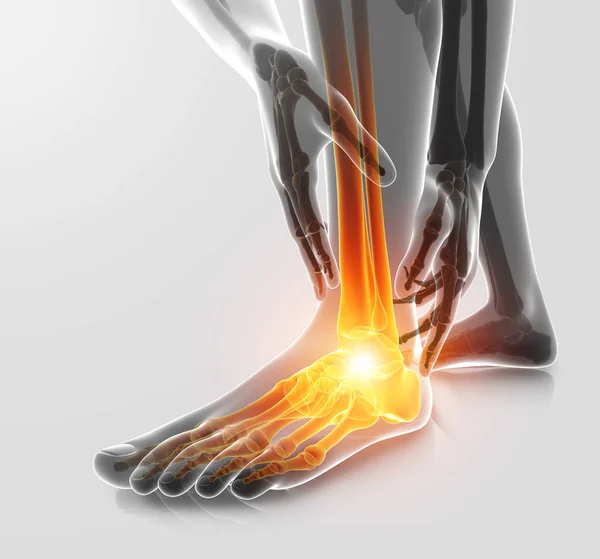 Illustration 3d du pied masculin avec douleur à la cheville — Photo