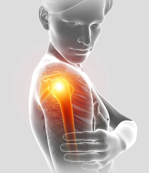 3D Illustration des Mannes, der die Schulterschmerzen spürt — Stockfoto