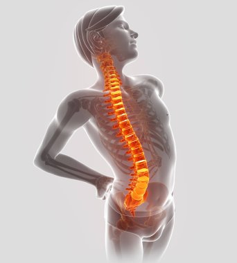 sırt ağrısı duygu erkek 3D çizimi