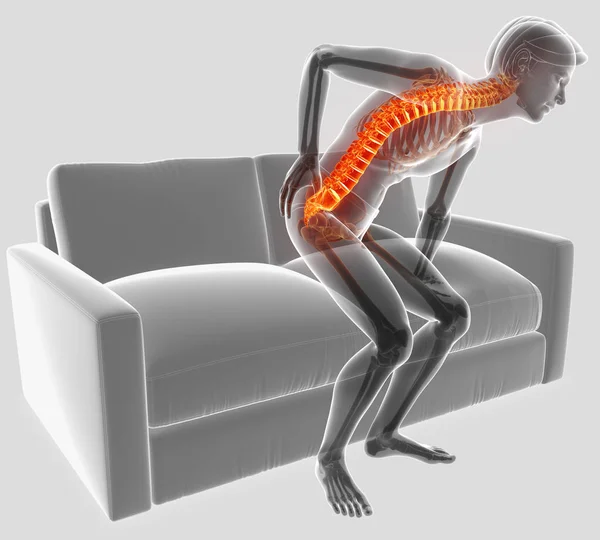 Sırt ağrısı duygu erkek 3D çizimi — Stok fotoğraf