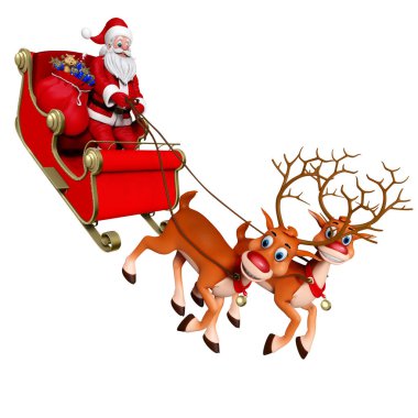 Noel Baba 'nın 3 boyutlu resmi Ren geyiği kızağına biniyor 