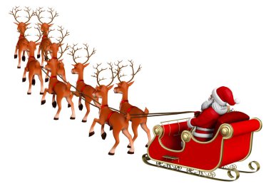 Noel Baba 'nın 3 boyutlu resmi Ren geyiği kızağına biniyor 