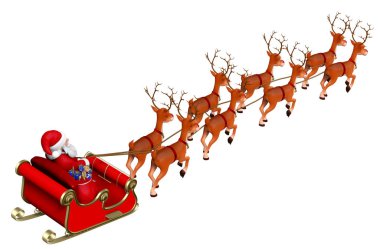 Noel Baba 'nın 3 boyutlu resmi Ren geyiği kızağına biniyor 