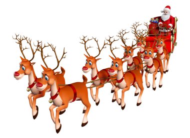 Noel Baba 'nın 3 boyutlu resmi Ren geyiği kızağına biniyor 