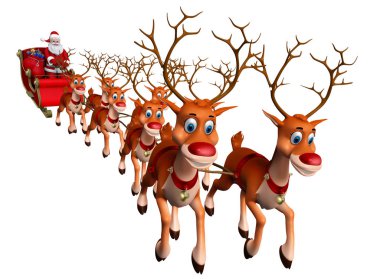 Noel Baba 'nın 3 boyutlu resmi Ren geyiği kızağına biniyor 