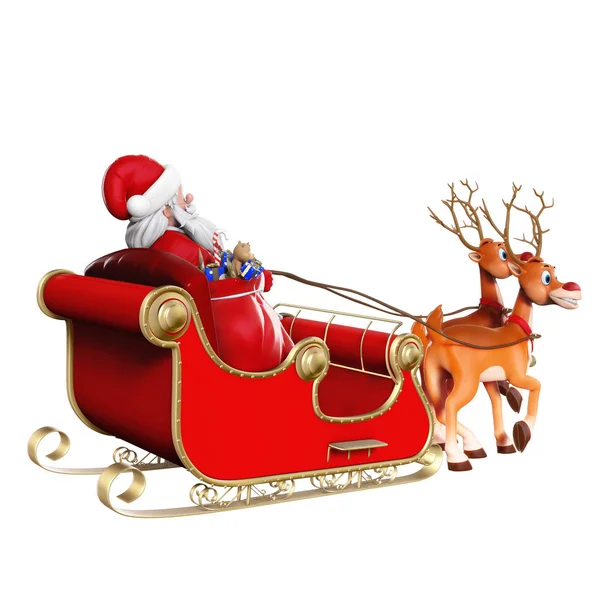 Illustration Santa Claus Rides Reindeer Sleigh — Stock Photo, Image
