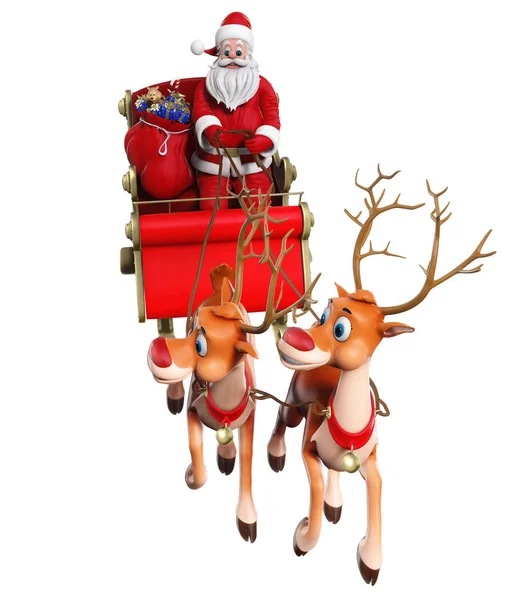 Illustration Santa Claus Rides Reindeer Sleigh — Stock Photo, Image