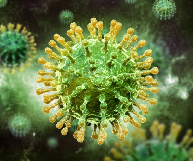 3D illüstrasyon viral enfeksiyonu kronik hastalıklara neden oluyor. Hepatit virüsleri, grip virüsü H1N1, grip, hücre enfeksiyonu organizma, AIDS.