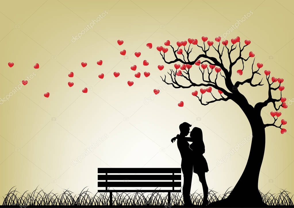 Dating Couple Silhouette Under Love Tree