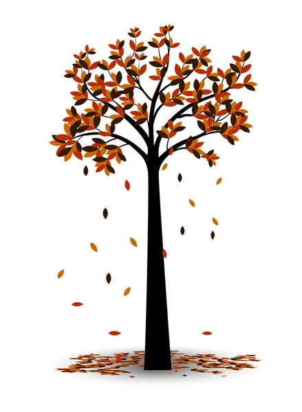 Dekorativní strom podzim silueta s hnědé listy — Stock fotografie