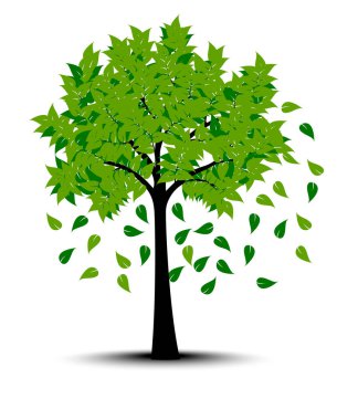 Dekoratif yeşil ağaç siluet yeşil yaprakları ve rüzgar ile