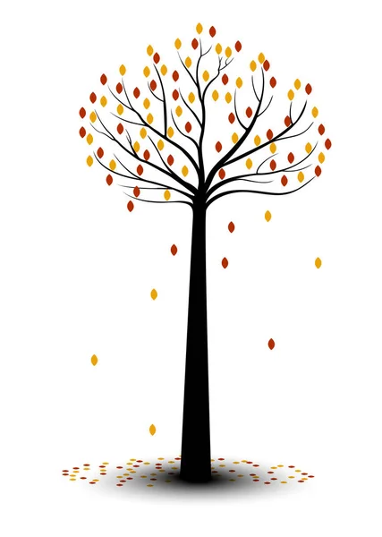 Dekorativní strom podzim silueta s hnědé listy — Stock fotografie
