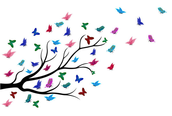 Butterflies flying among the branches of trees