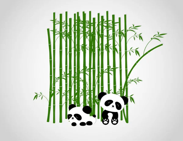 Забавная панда, играющая в бамбуковые деревья — стоковый вектор