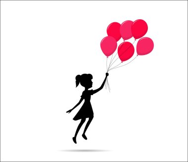 Sinek kız siluet bir balon ile