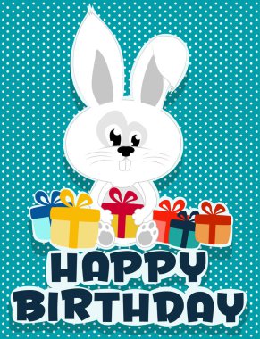 Doğum günü kartı resimli bunny ve doğum günü hediyeleri