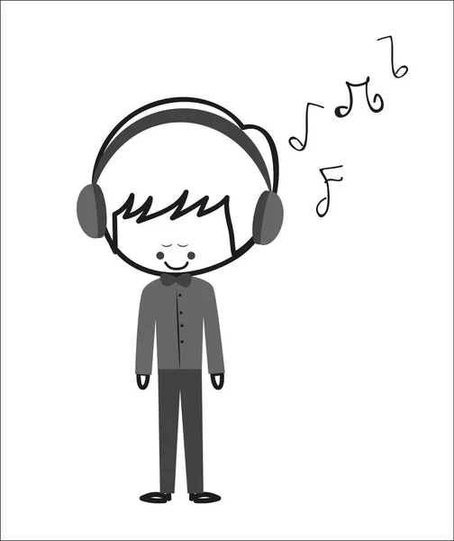 Doodle fiú zenét hallgatni — Stock Vector
