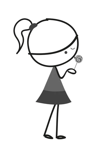 Doodle Little girl with sweet lollipop — Stock Vector