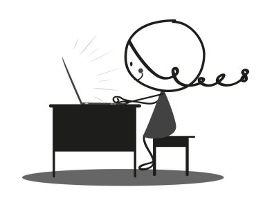 Laptop ile çalışan kız doodle