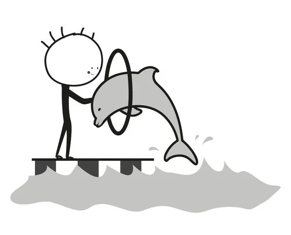 Doodle água circo golfinho —  Vetores de Stock