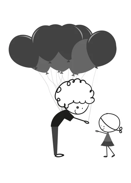 Küçük kız ve balon doodle — Stok Vektör