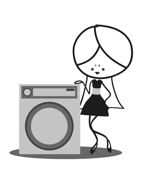 Mother Doodle Washing Machine Washing — Stock Vector