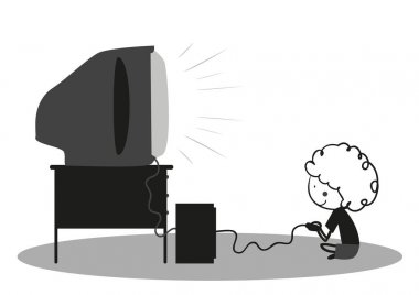 Küçük çocuk video oyunları oynarken doodle