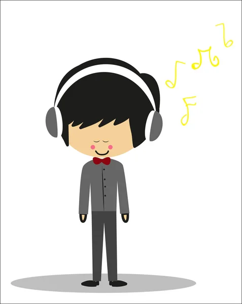 Doodle Jongen Luister Muziek — Stockvector