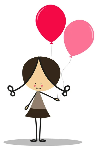 Doodle Petite Fille Portant Des Ballons Couleur — Image vectorielle