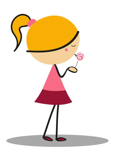 Doodle Menina Com Pirulito Doce — Vetor de Stock