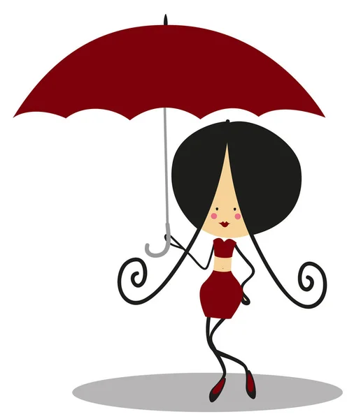 Doodle Girl Umbrella Full Color — Stock Vector