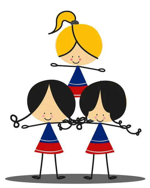 Doodle Słodkie Cheerleaders Pełny Kolor — Wektor stockowy